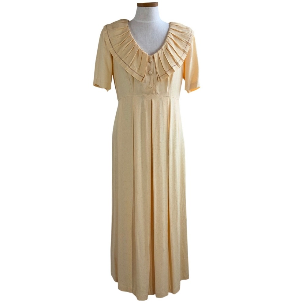 Vtg Carole Little Dress Womens 10 Empire Waist Pleated Collar Y2K Midi 90s Trad